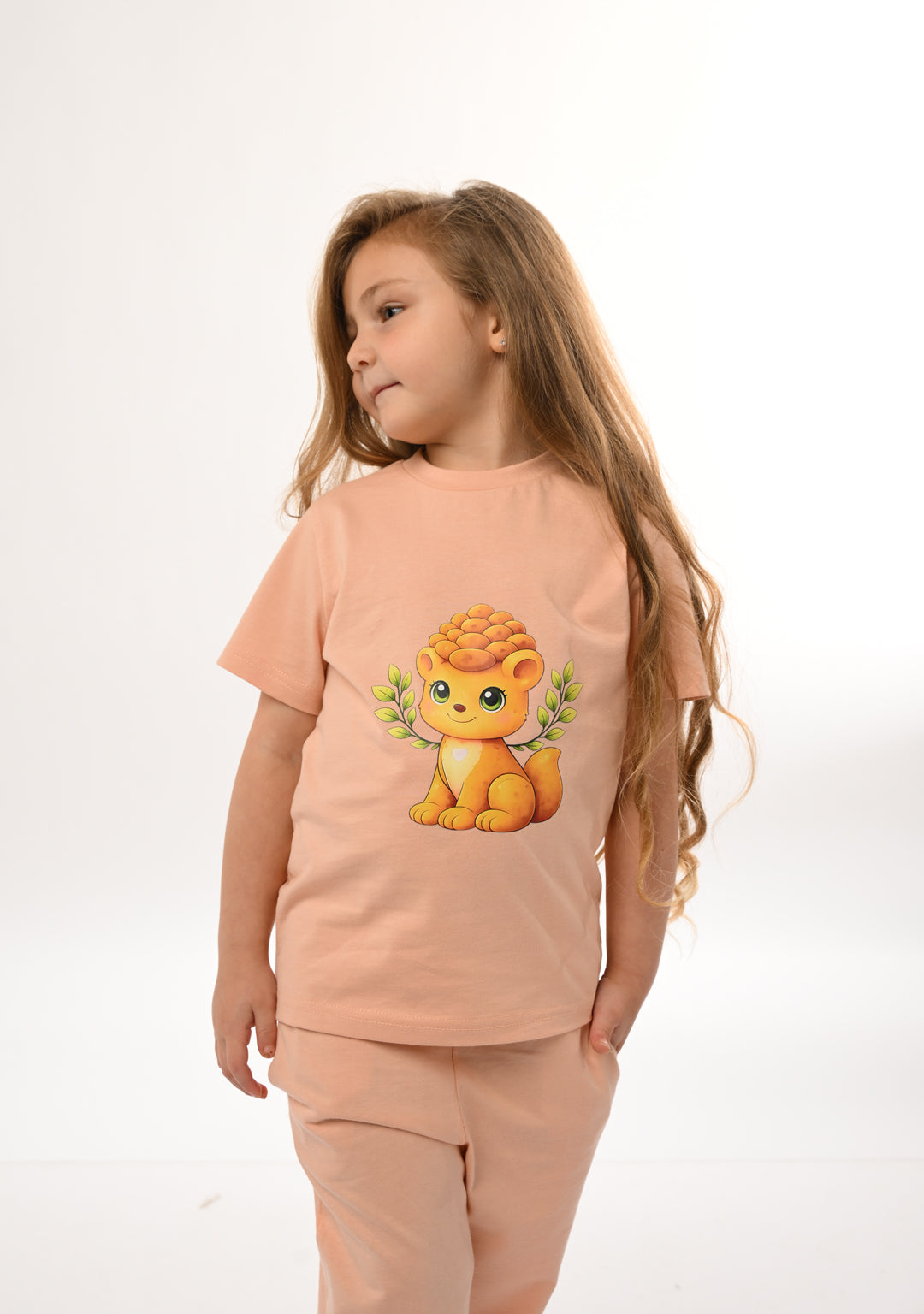 ARZ Oversized Tee & Straight Leg Jogger Set – Peach - Girls
