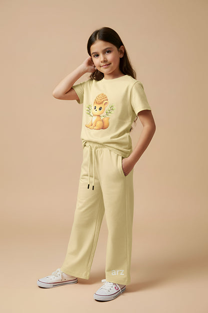 ARZ Oversized Tee & Straight Leg Jogger Set – Yellow - Girls