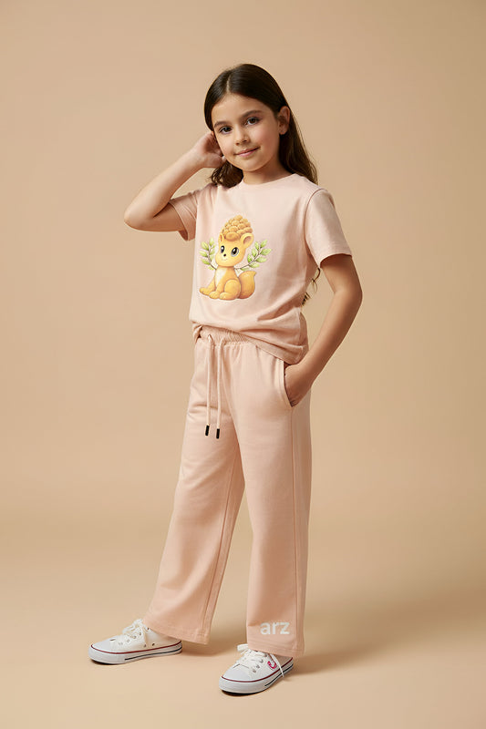 ARZ Oversized Tee & Straight Leg Jogger Set – Peach - Girls