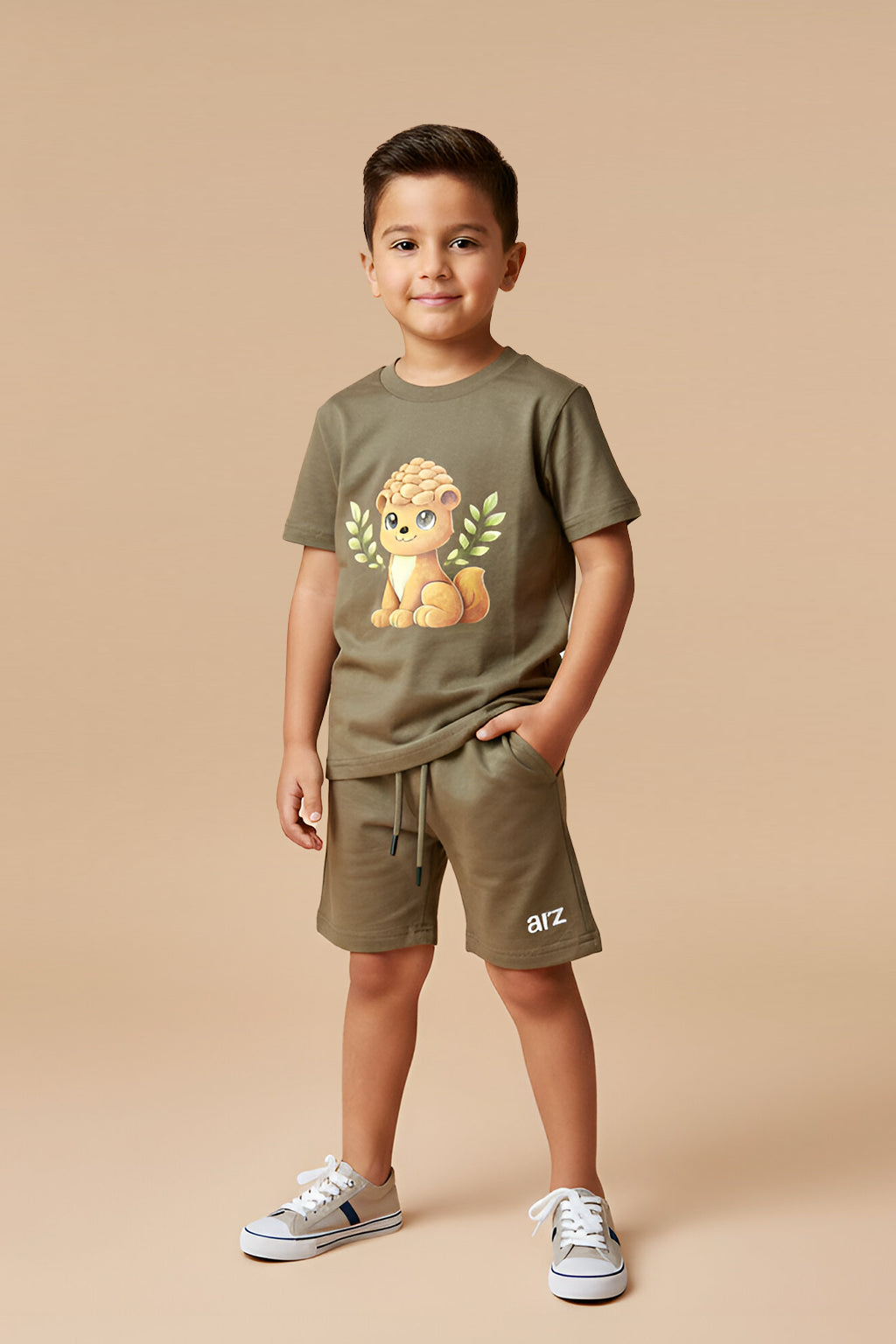 ARZ Oversized Tee & Shorts Set – Greyish Blue – Boys