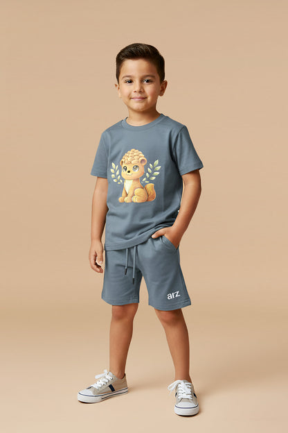 ARZ Oversized Tee & Shorts Set – Greyish Blue – Boys