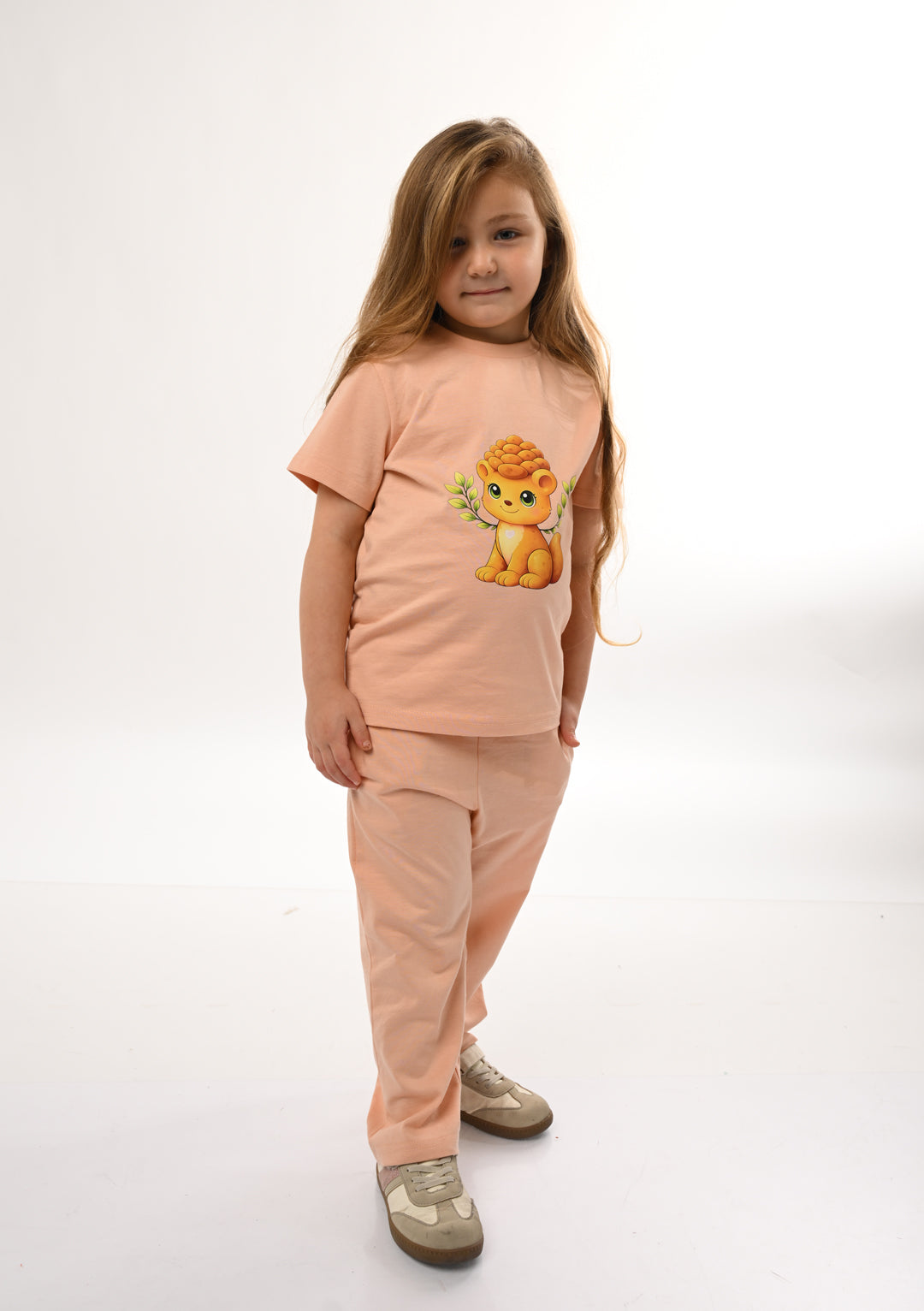 ARZ Oversized Tee & Straight Leg Jogger Set – Peach - Girls