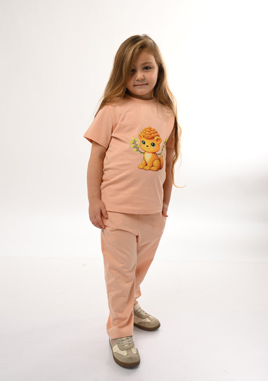 ARZ Oversized Tee & Straight Leg Jogger Set – Peach - Girls