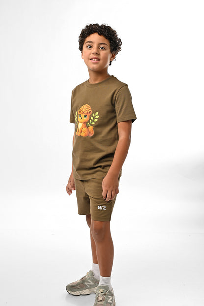 ARZ Oversized Tee & Shorts Set – Olive Green – Boys