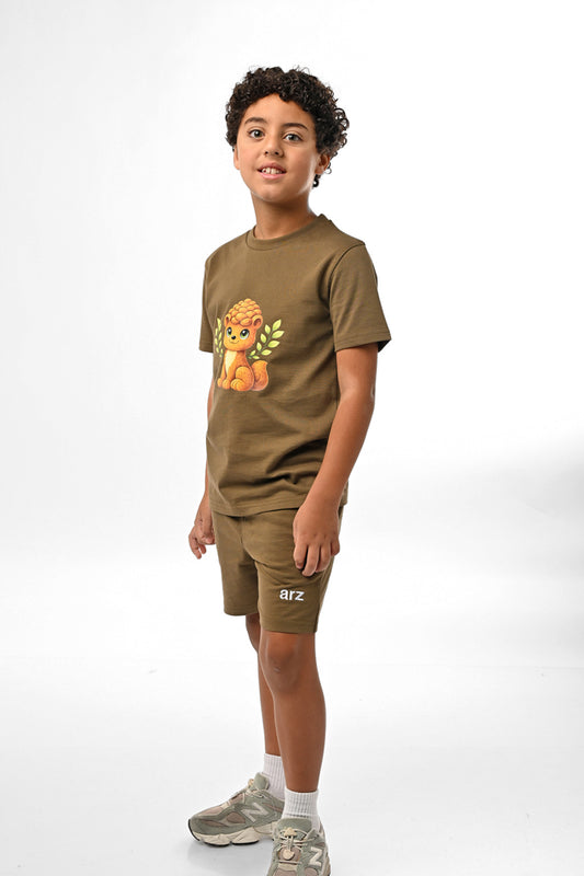 ARZ Oversized Tee & Shorts Set – Olive Green – Boys