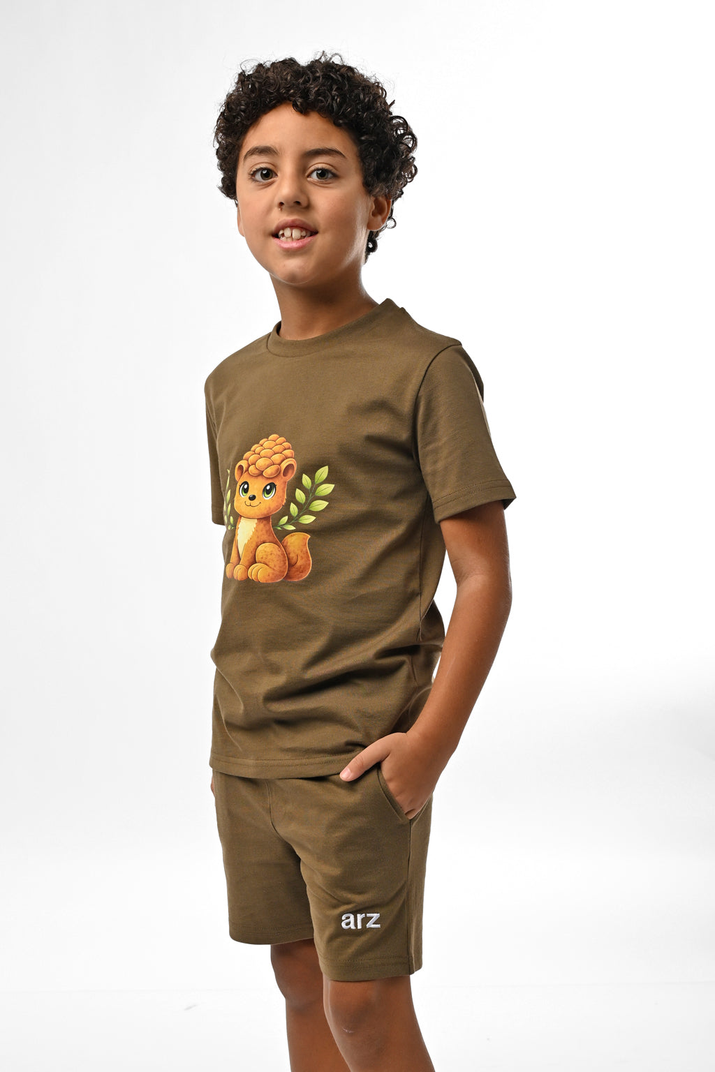 ARZ Oversized Tee & Shorts Set – Olive Green – Boys