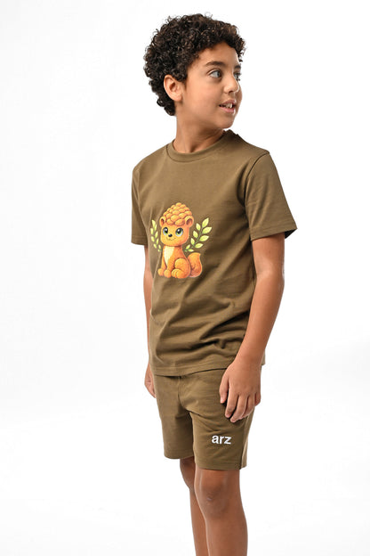 ARZ Oversized Tee & Shorts Set – Olive Green – Boys