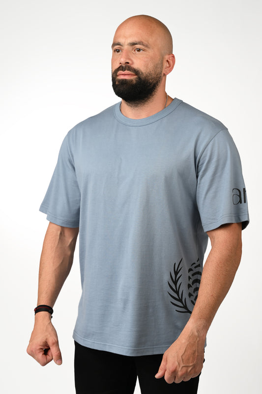 ARZ Oversized Logo T-Shirt – Men - Greyish Blue
